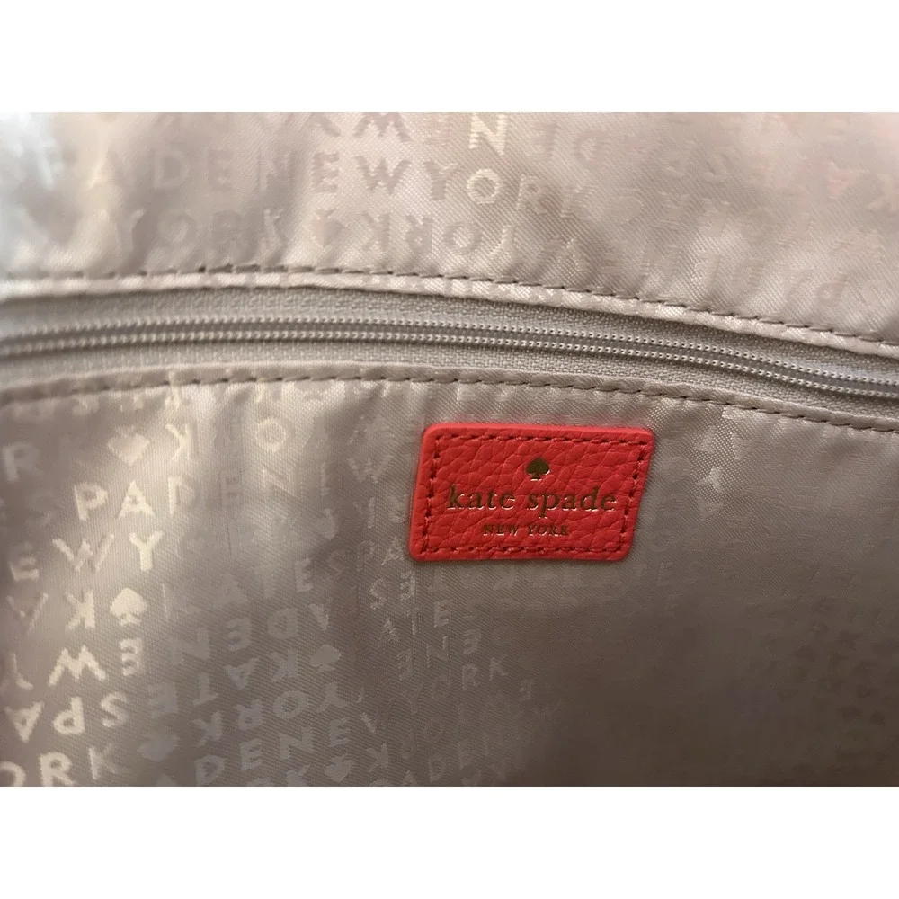 Kate Spade New York Red Pebbled Leather Satchel Tote Shoulder‎ Bag Gold Logo